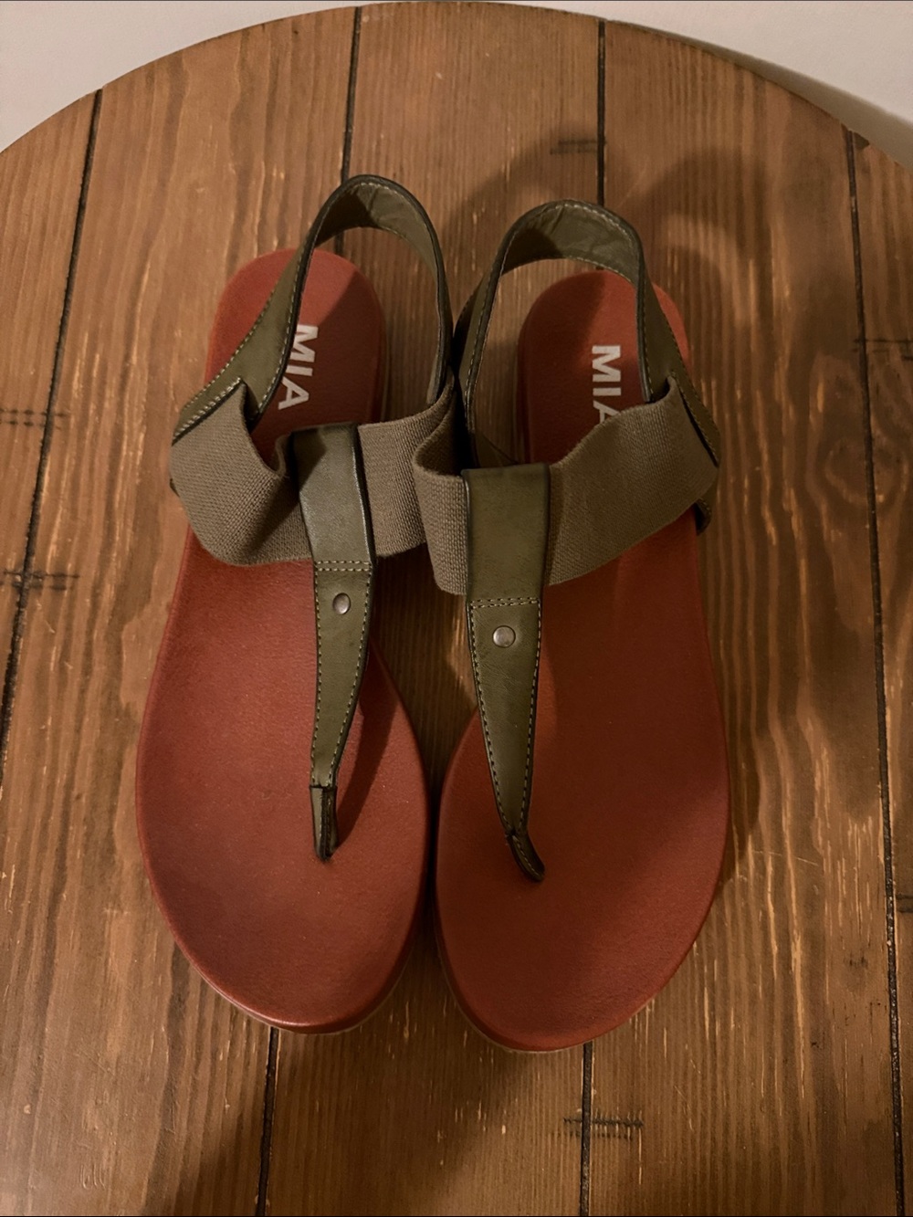 MIA Olive Slingback Thong Sandals with Rust Footbed